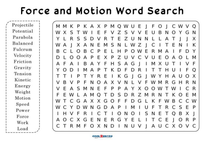 Force and motion word search answer key